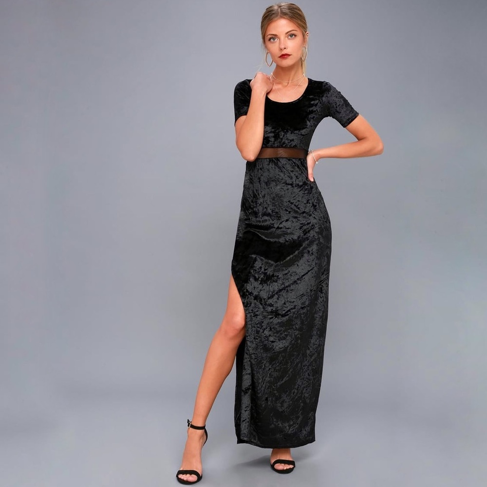 Lulus Make No Mystique Velvet Mesh Maxi Dress Sz S